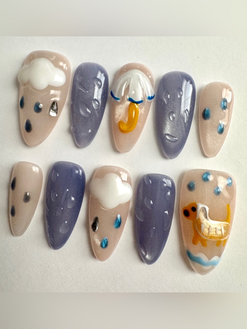 Whimsical Rain & Cloud Press-On Nails